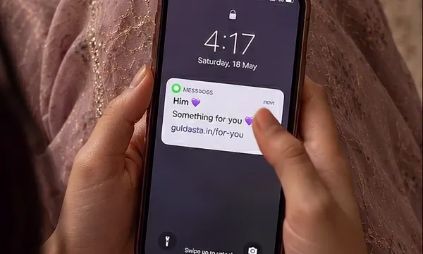 Her phone at 4:17 with a message: Something for you