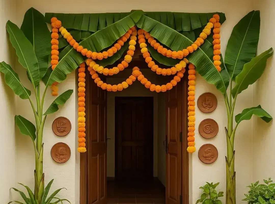 Griha pravesh floral entrance, an example setup