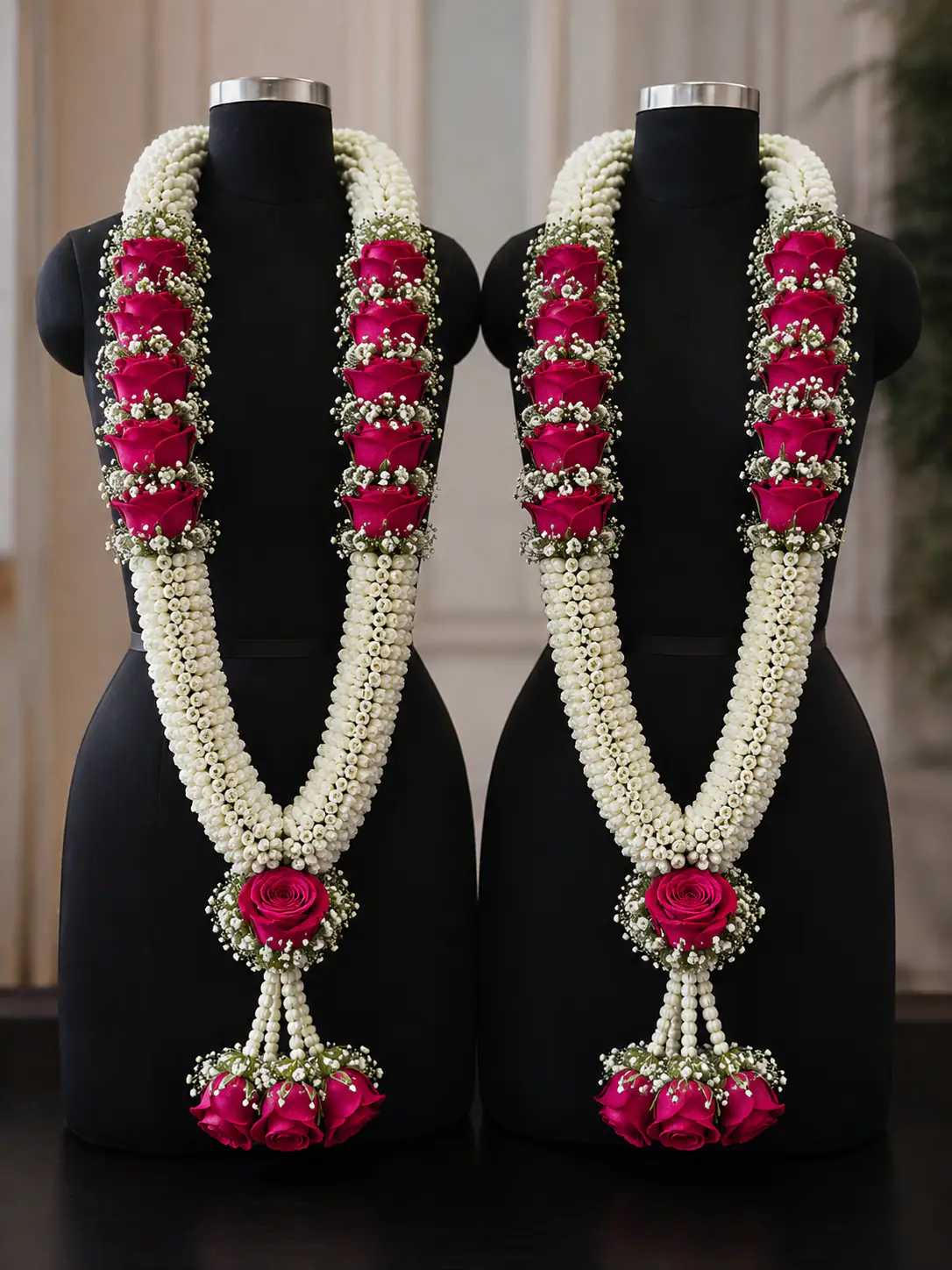 Varmala pair, fresh roses, an example setup